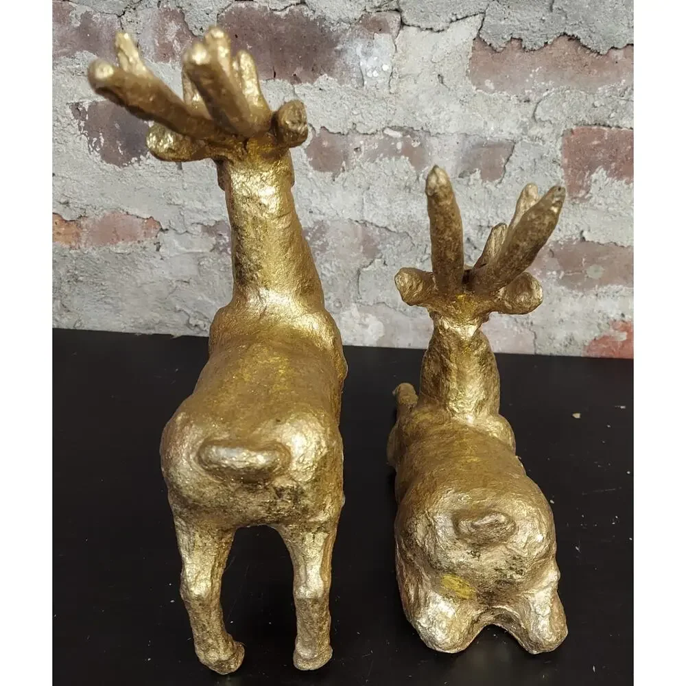 Set Of Reindeer Figures Gold Deer Christmas Decorations Ab - Picture 2 of 3